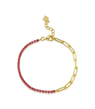 Jen Hansen Demi-Fine Half & Half Paperclip CZ Tennis Bracelet Pink