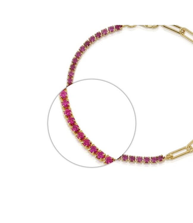 Jen Hansen Demi-Fine Half & Half Paperclip CZ Tennis Bracelet Pink