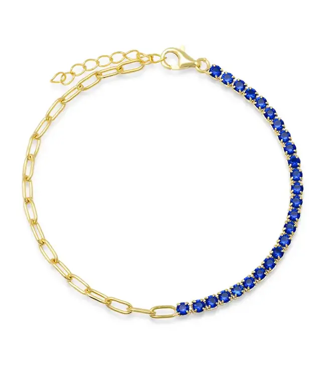 Jen Hansen Demi-Fine Half & Half Paperclip CZ Tennis Bracelet Blue