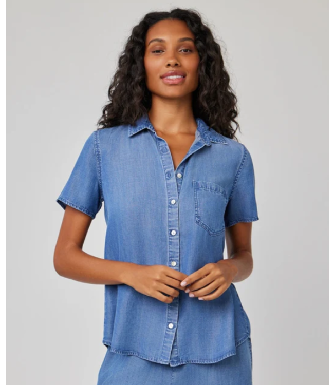 Bella Dahl Short Sleeve Pocket Button Down Moonlit Haze