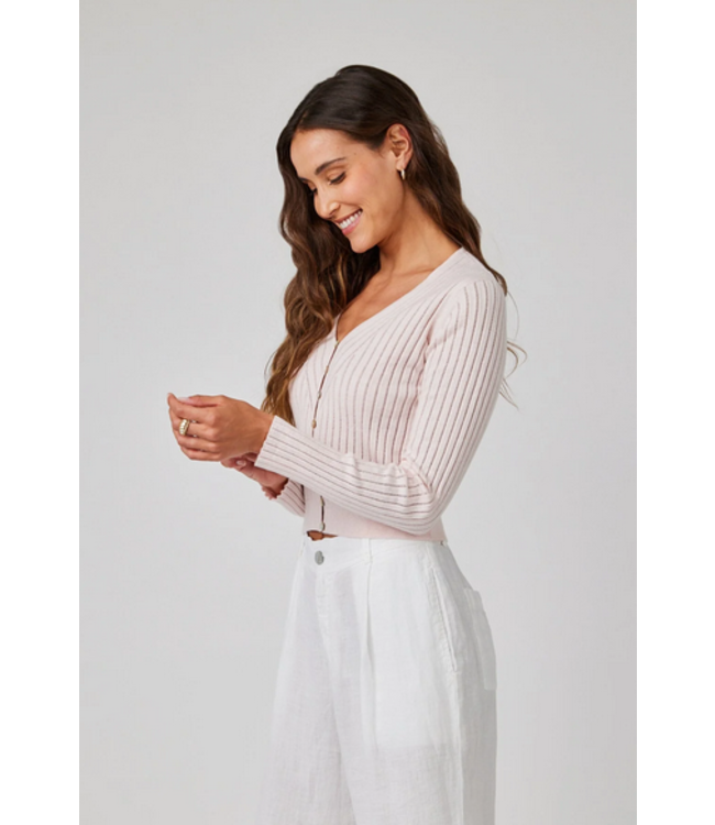 Bella Dahl Fitted V-Neck Cardigan Pastel Pink