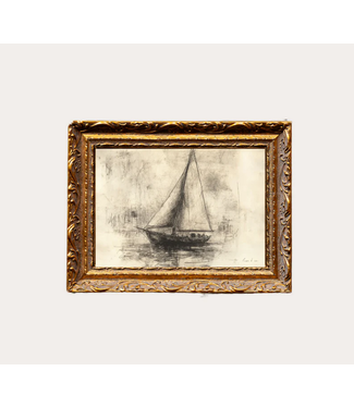 Sailing Sketch French Brass Gold Mould Frame 5 x 7