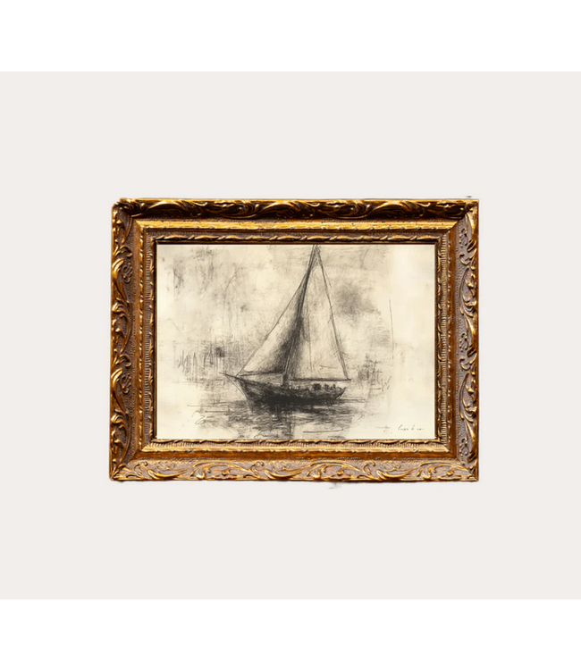 Sailing Sketch French Brass Gold Mould Frame 5 x 7