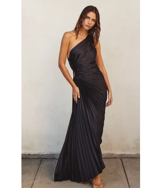 Olympia Asymmetrical Pleated Dress Black