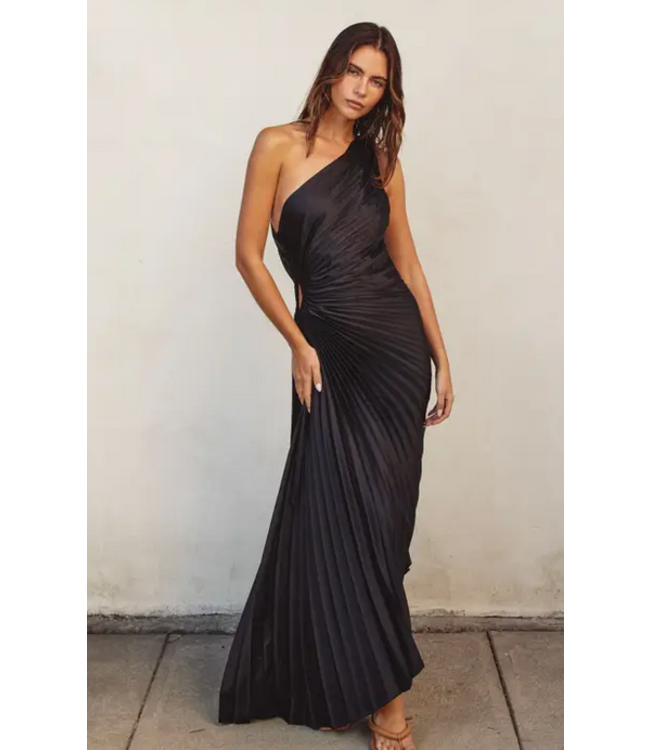 Olympia Asymmetrical Pleated Dress Black