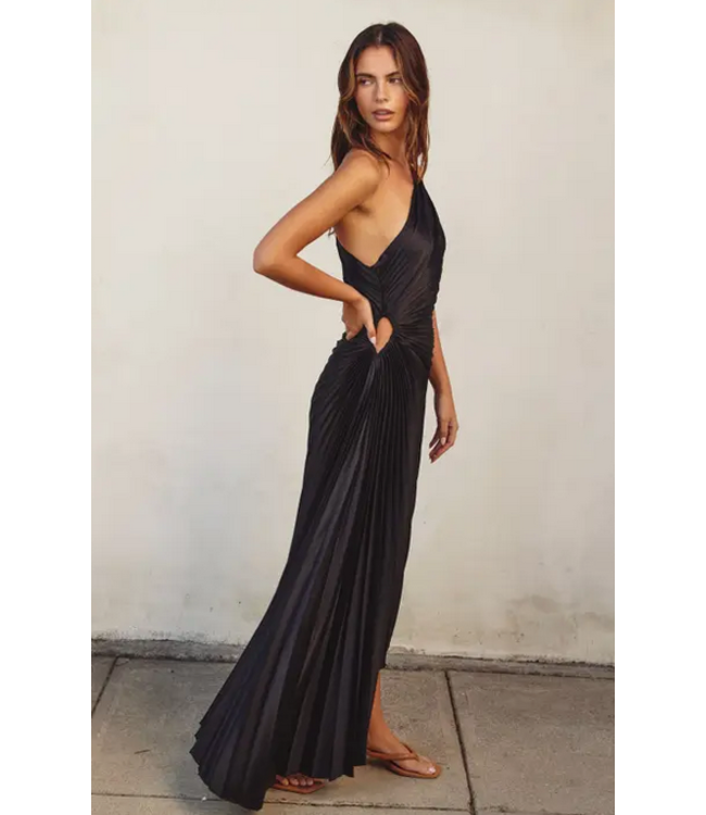 Olympia Asymmetrical Pleated Dress Black