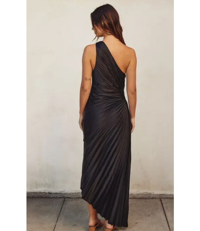Olympia Asymmetrical Pleated Dress Black