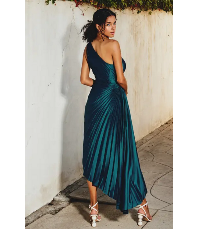 Olympia Assymetrical Pleated Dress Sapphire