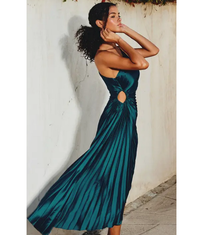 Olympia Assymetrical Pleated Dress Sapphire