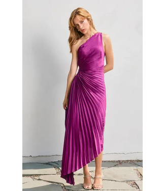 Olympia Assymetrical Pleated Dress Purple Magenta