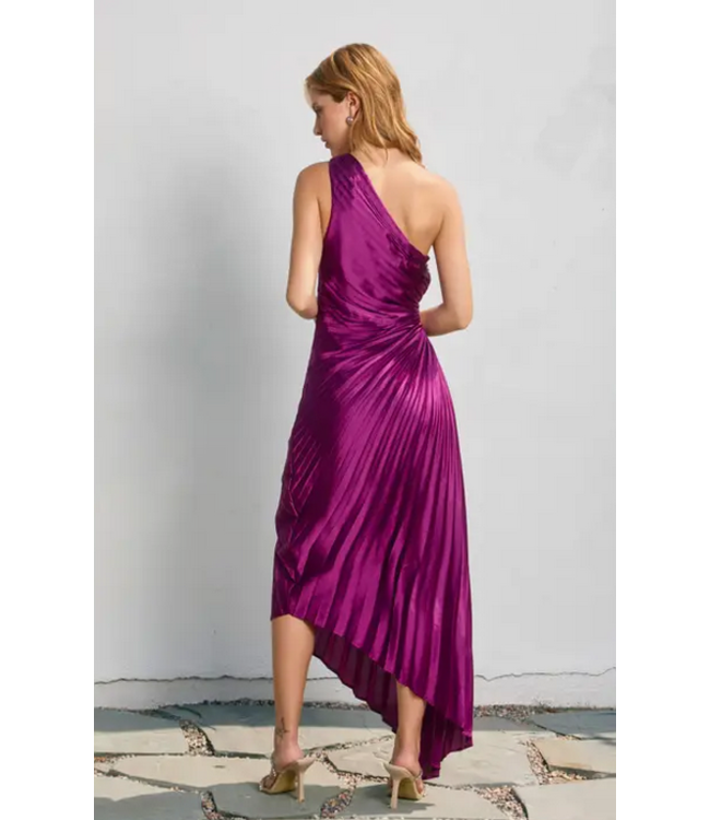 Olympia Assymetrical Pleated Dress Purple Magenta