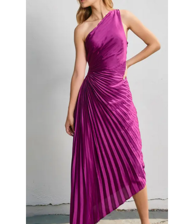 Olympia Assymetrical Pleated Dress Purple Magenta