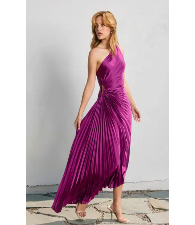 Olympia Assymetrical Pleated Dress Purple Magenta