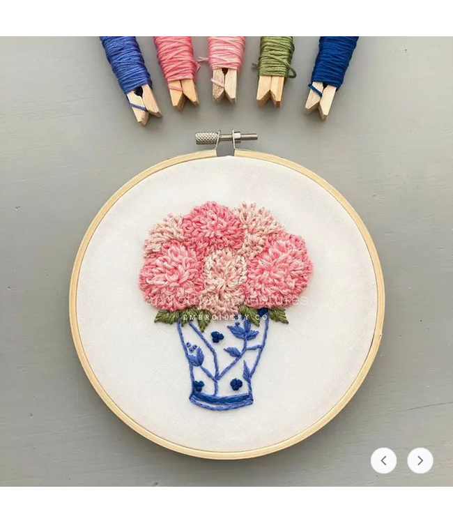Intermediate Embroidery Kit - Pink Dahlias in Ginger Jar
