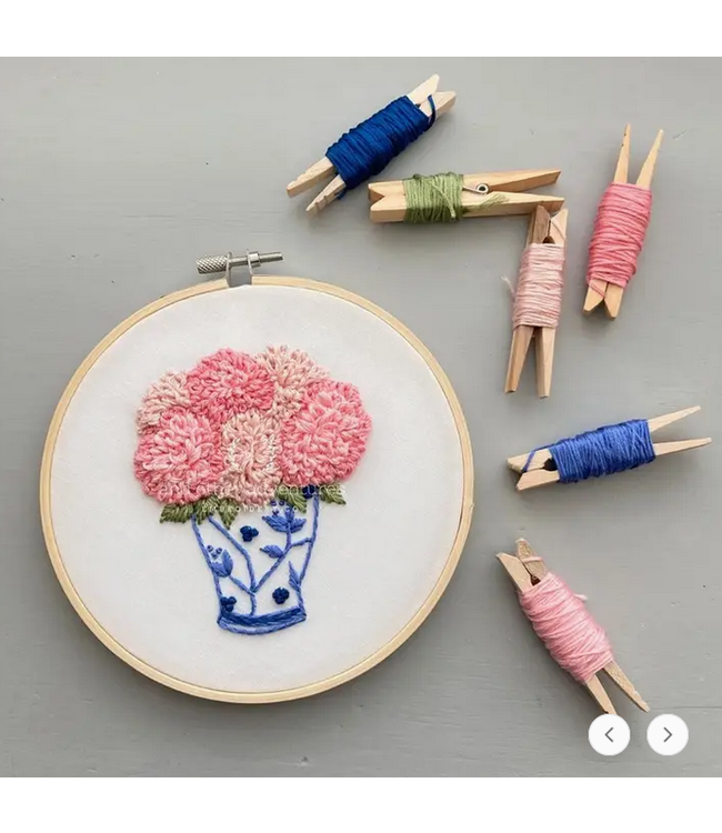Intermediate Embroidery Kit - Pink Dahlias in Ginger Jar