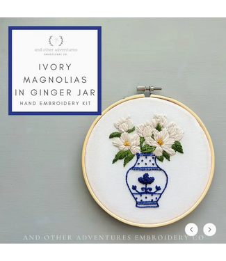 Intermediate Embroidery Kit - Ivory Magnolias in Ginger Jar