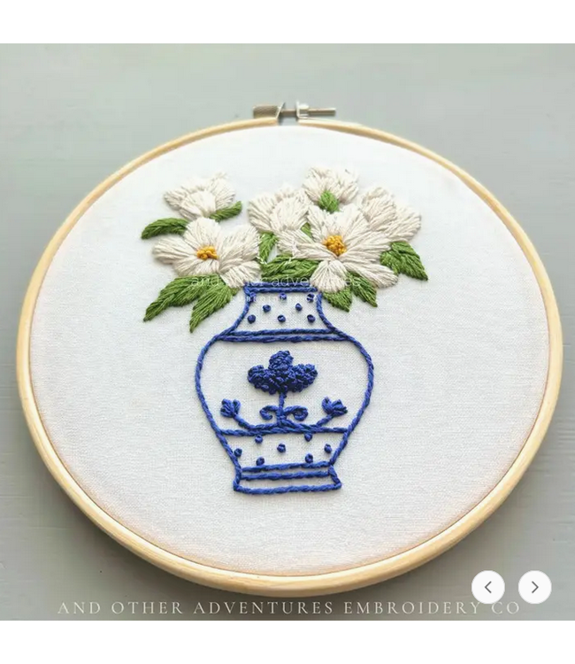 Intermediate Embroidery Kit - Ivory Magnolias in Ginger Jar