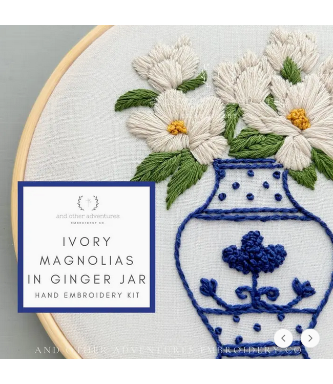 Intermediate Embroidery Kit - Ivory Magnolias in Ginger Jar