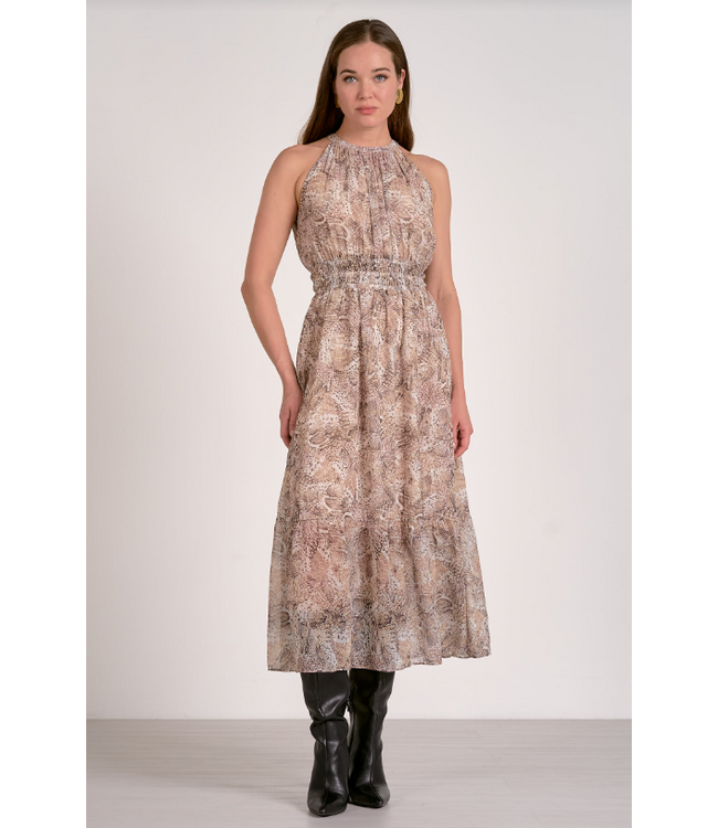 Elan Sleeveless Halter Maxi Dress Natural Snake