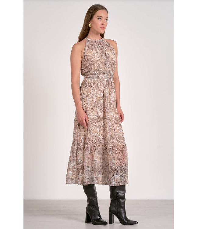 Elan Sleeveless Halter Maxi Dress Natural Snake