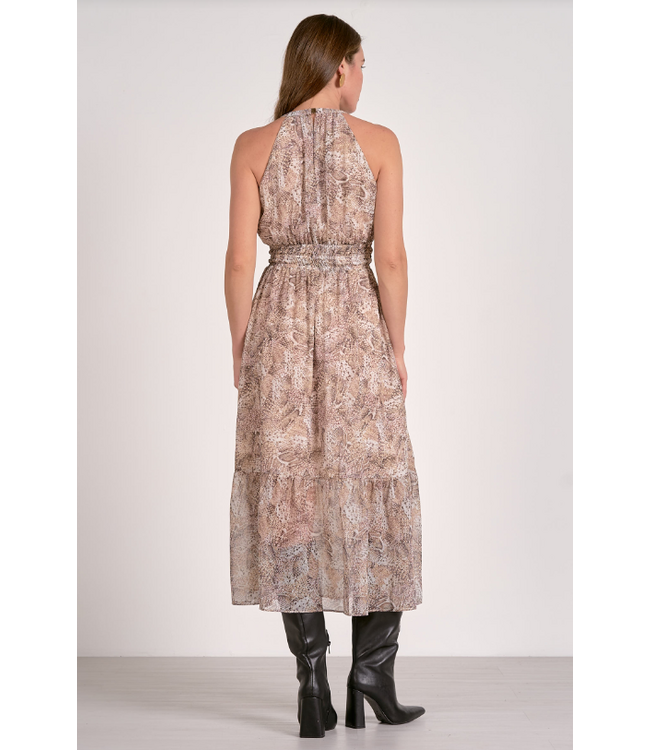 Elan Sleeveless Halter Maxi Dress Natural Snake