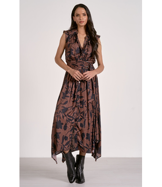 Elan Belted Sleeveless Maxi Dress Brown Foliage