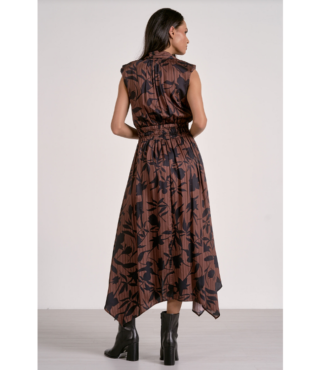 Elan Belted Sleeveless Maxi Dress Brown Foliage
