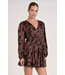 Elan Long Sleeve Elastic Waist Dress Brown Foliage