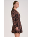 Elan Long Sleeve Elastic Waist Dress Brown Foliage