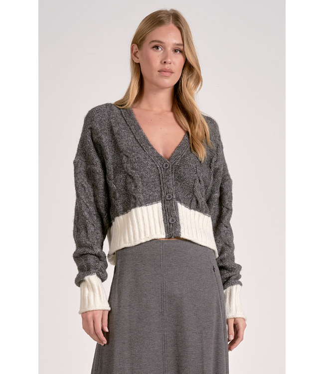 Two-Tone Cardigan Sweater Grey/White