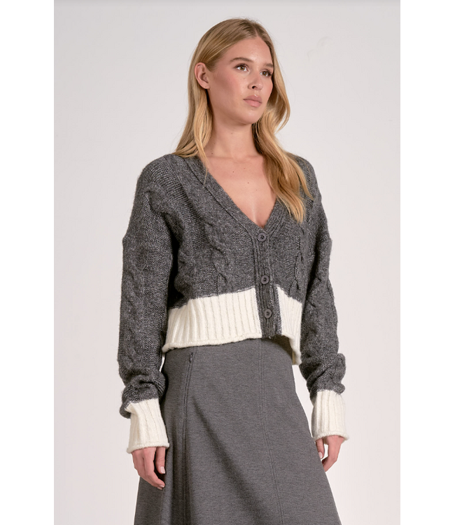 Two-Tone Cardigan Sweater Grey/White