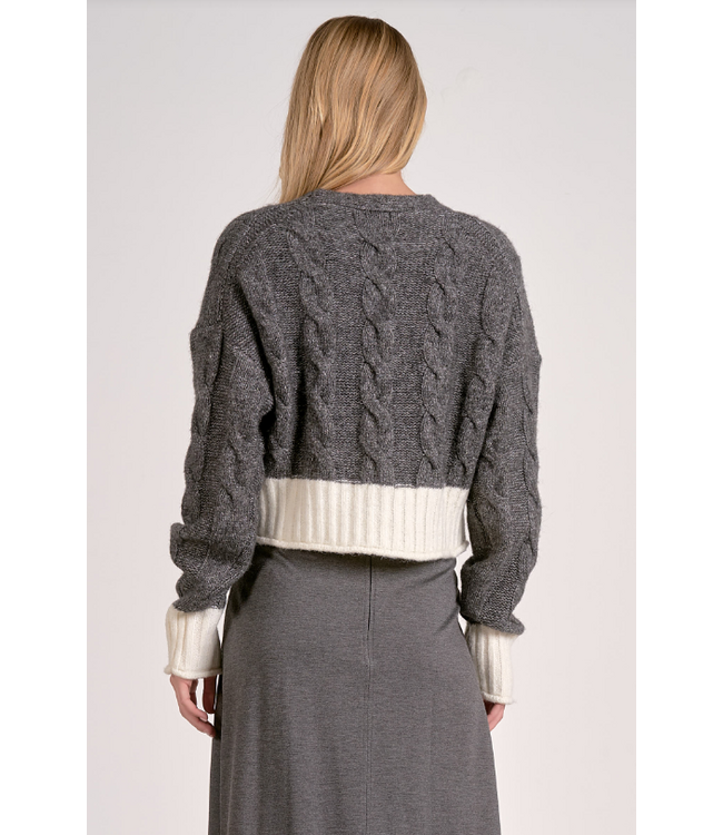 Two-Tone Cardigan Sweater Grey/White