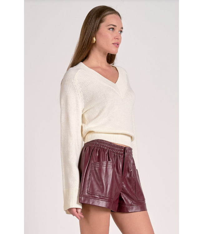 Elan V Neck Flair Sleeve Sweater Off White
