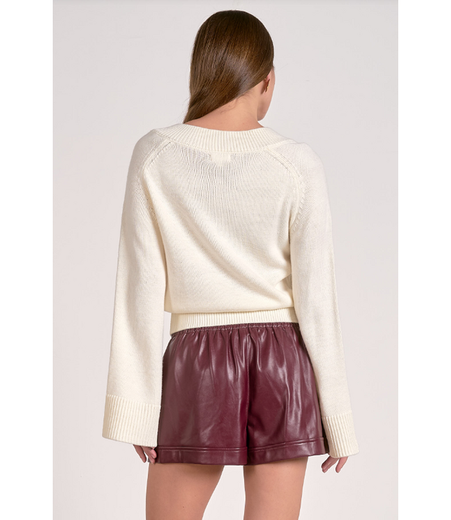 Elan V Neck Flair Sleeve Sweater Off White