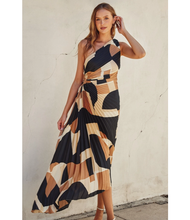 First Class Pleated Maxi Dress Midnight Taupe