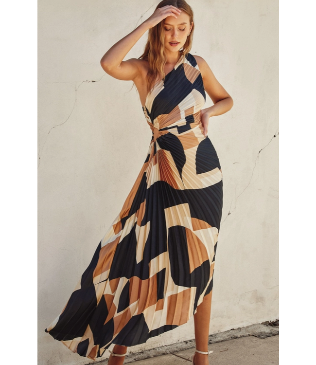 First Class Pleated Maxi Dress Midnight Taupe