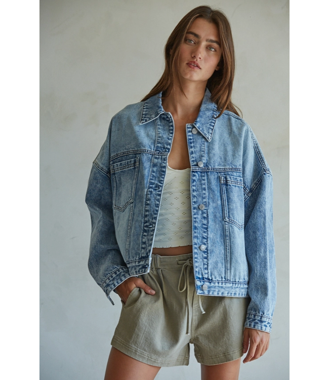 Woven Denim Cotton Washed Button Down Jacket