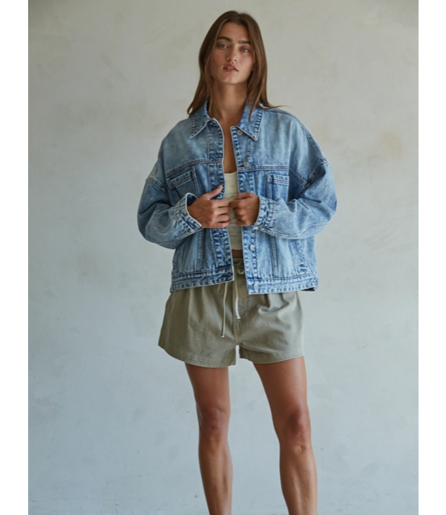 Woven Denim Cotton Washed Button Down Jacket