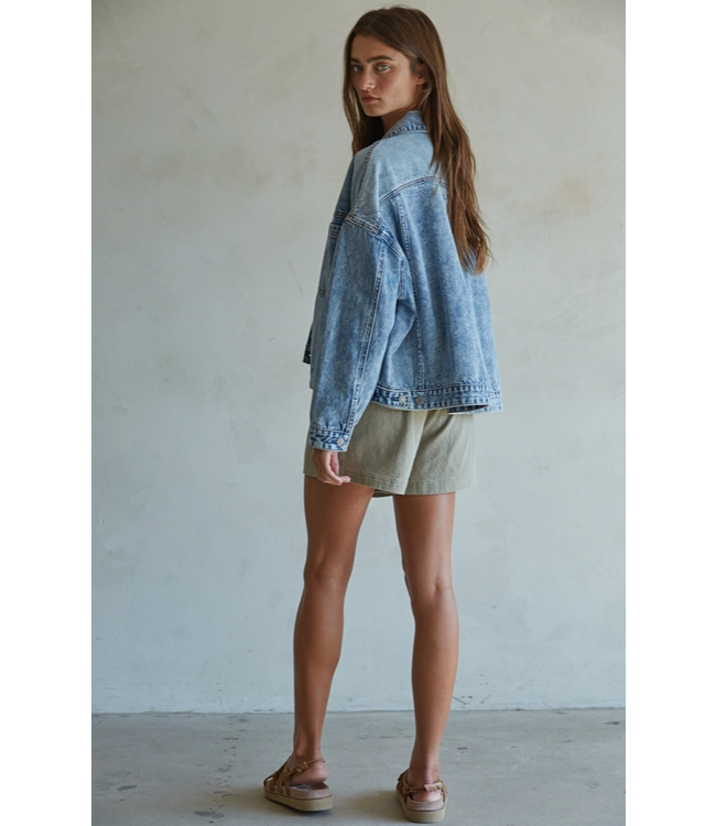 Woven Denim Cotton Washed Button Down Jacket