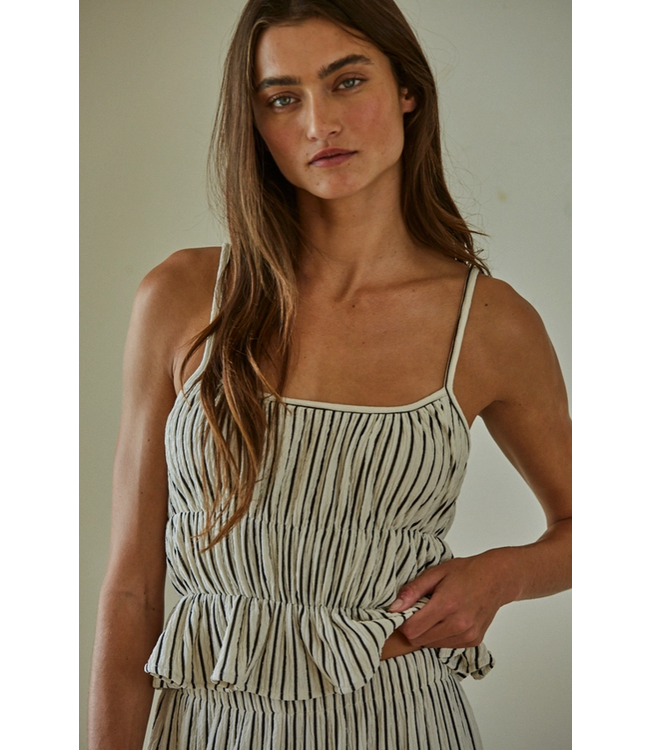 Woven Striped Peplum Crop Top Natural/Black