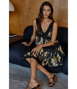 Plunged V Neck Tiered Flare Mini Dress Black Mini