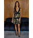 Plunged V Neck Tiered Flare Mini Dress Black Mini