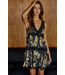 Plunged V Neck Tiered Flare Mini Dress Black Mini