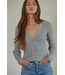 Ribbed V-Neck Button Down Cardigan Grey