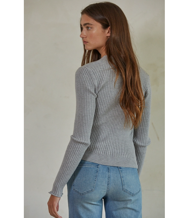 Ribbed V-Neck Button Down Cardigan Grey