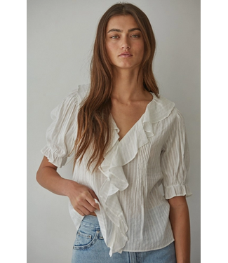 Woven Cotton Buttondown V-Neck Top White