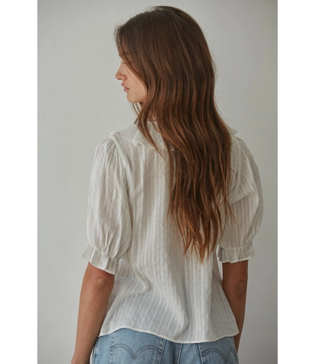Woven Cotton Buttondown V-Neck Top White