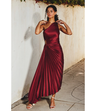Olympia Assymetrical Pleated Dress Merlot
