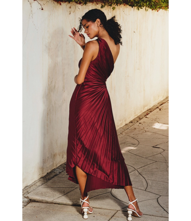 Olympia Assymetrical Pleated Dress Merlot
