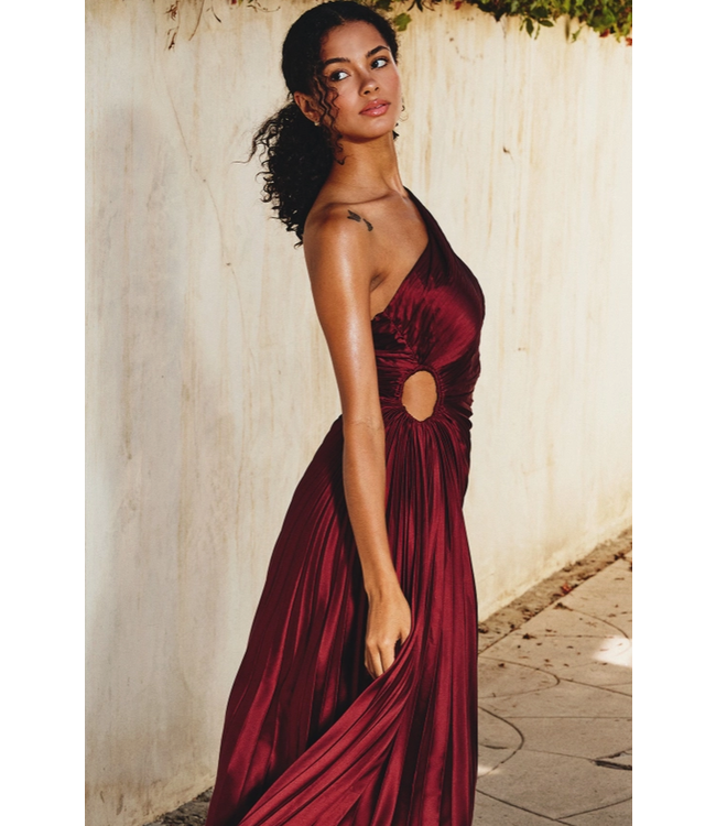 Olympia Assymetrical Pleated Dress Merlot